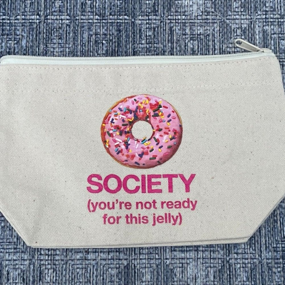 Dogeared Make Up Bag SOCIETY Zip Up Bag Cotton Donut New